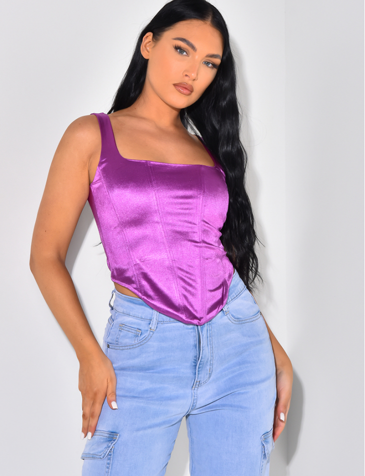 Crop-top en satin irisé effet corset