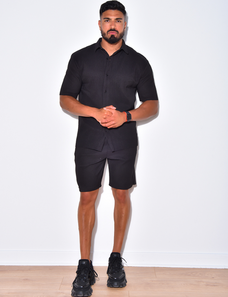 Ensemble short et polo côtelé