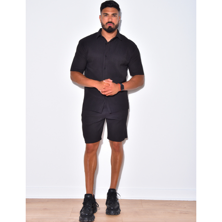 Ensemble short et polo côtelé