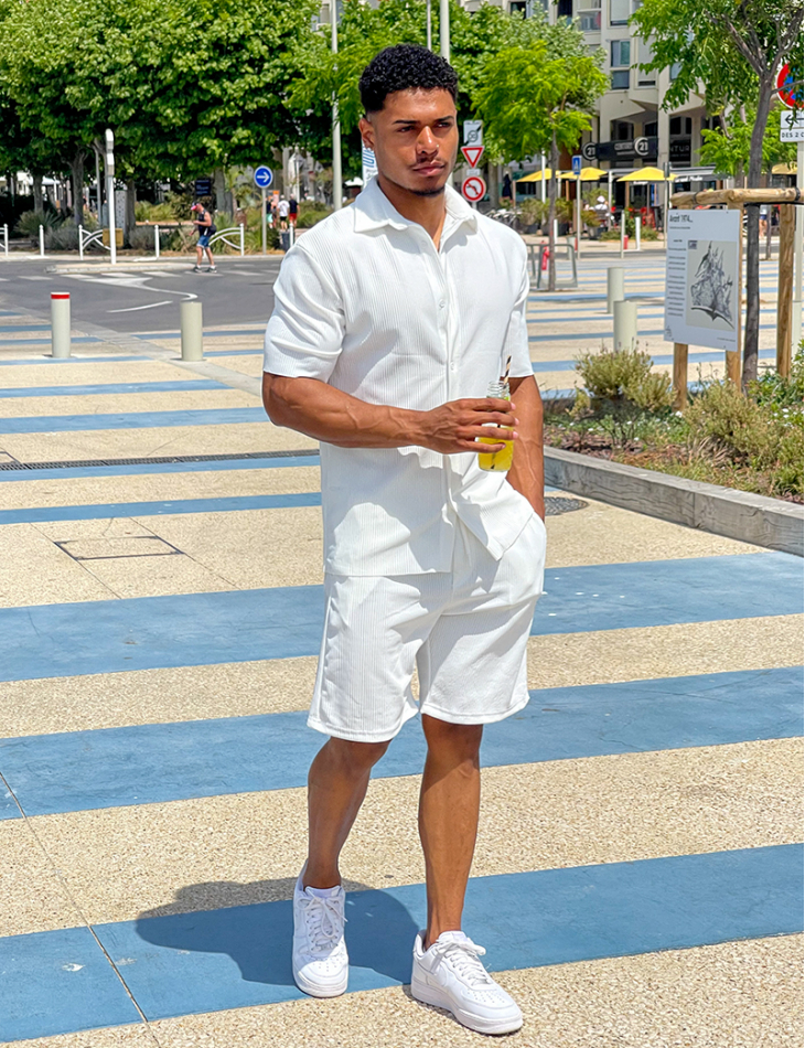 Ensemble short et polo côtelé