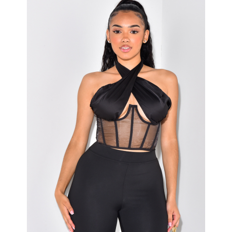 Corset-style halter-neck crop top