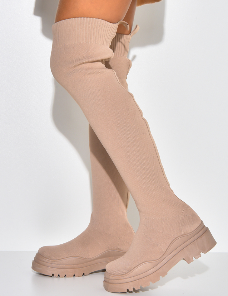 Thigh high Sock Boots with Contrasting Wedge