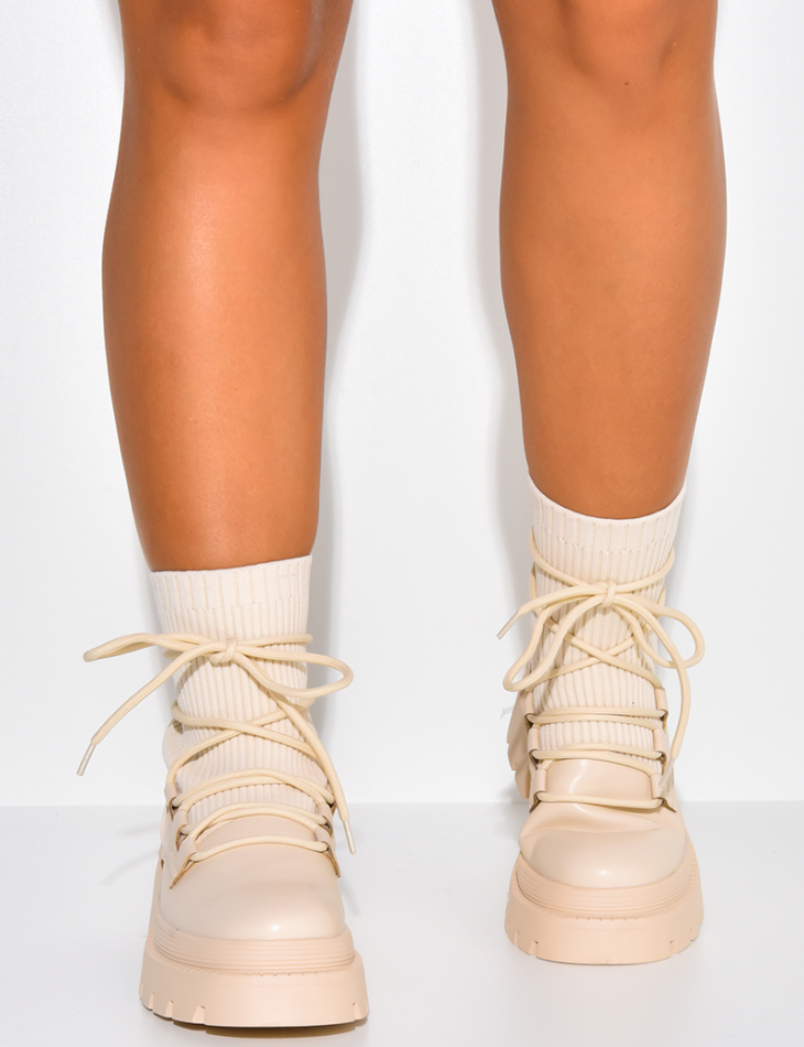 Lace Up Sock Boots with Lugged Sole