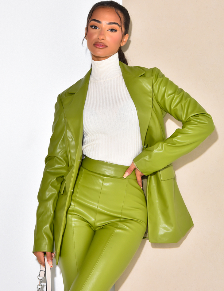 Green vegan leather jacket best sale