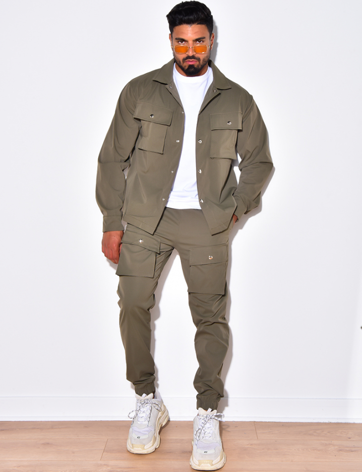 Ensemble pantalon cargo et veste multi poches coupe ajusté