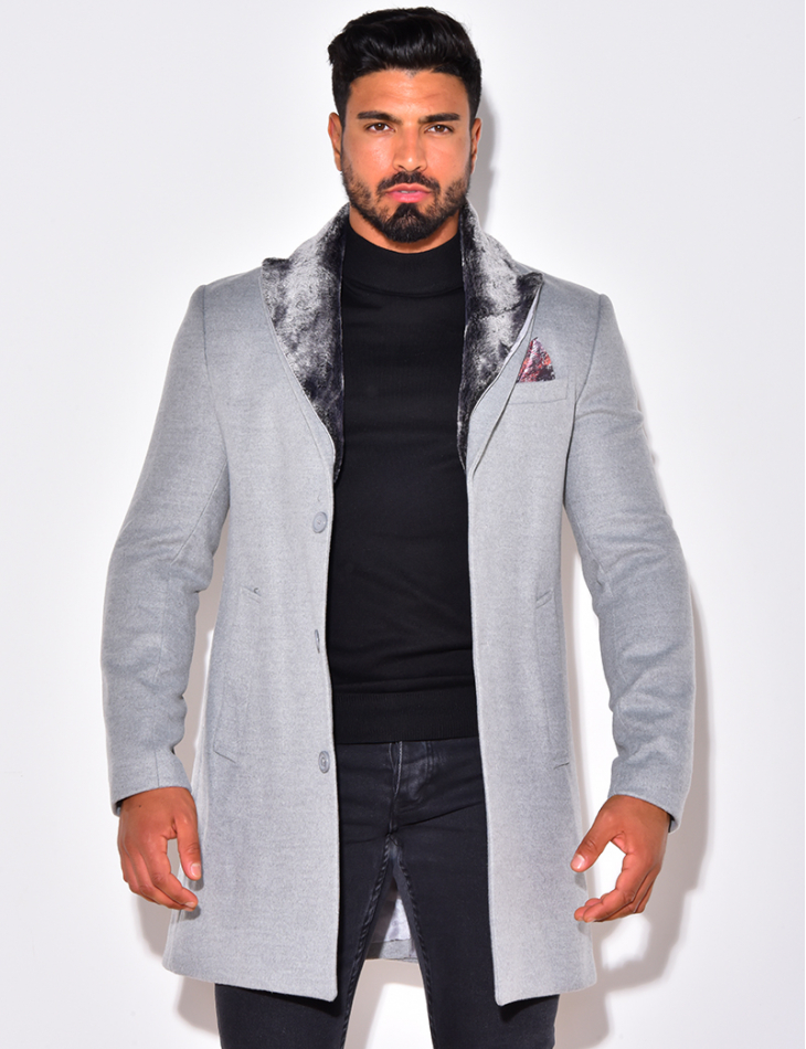 Manteau gris col fourrure sale