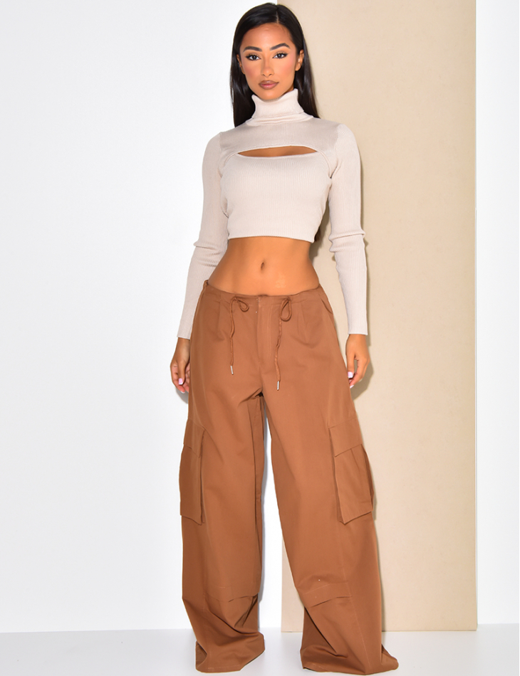 Pantalon cargo femme taille haute hotsell