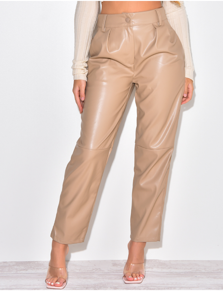 Pantalon en simili coupe droite