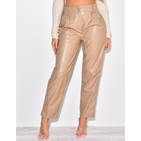 Pantalon en simili coupe droite