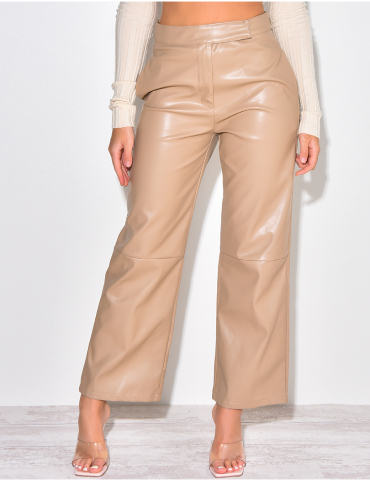 Pantalon taille haute en simili