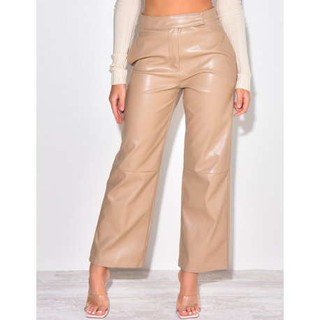 Pantalon taille haute en simili