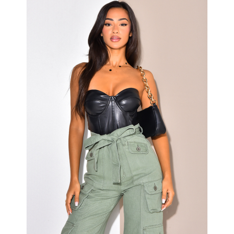 Crop-top effet bustier en simili