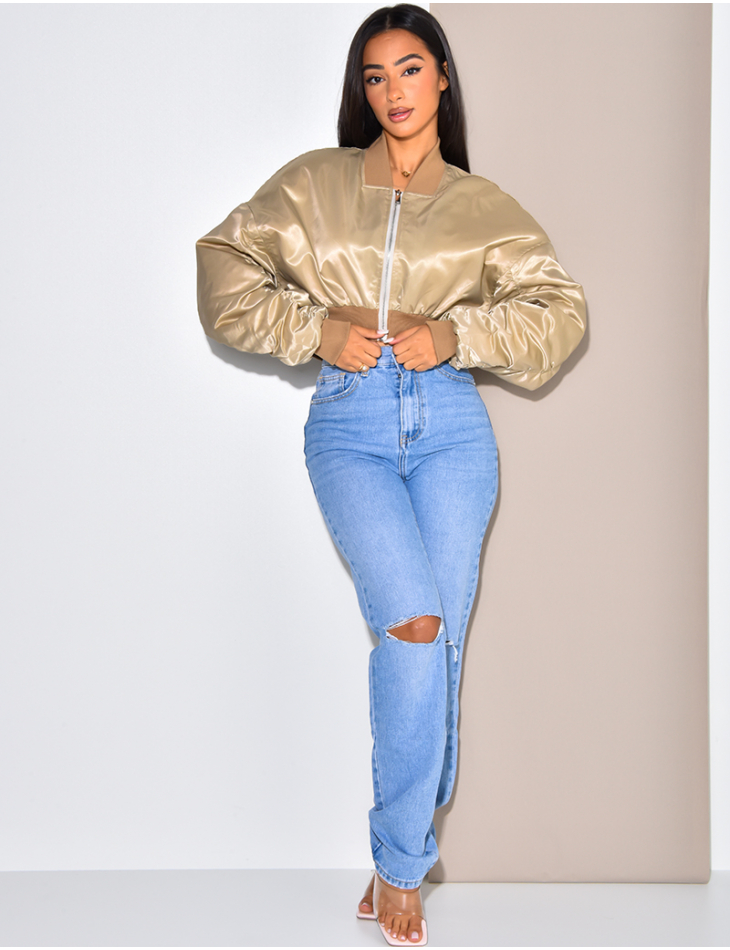 Short satin bomber jacket