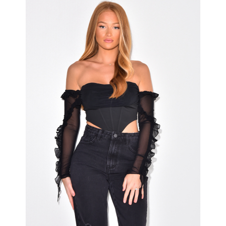 Crop top effet corset manches longues