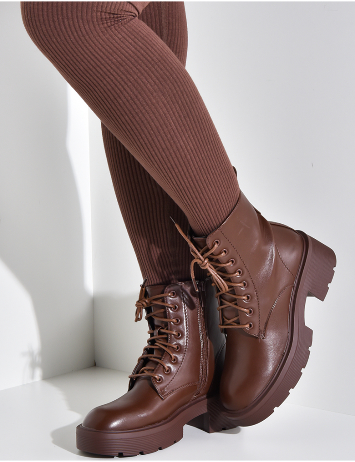 Lace up biker ankle boots