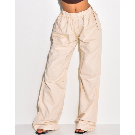 Pantalon parachute coupe large beige