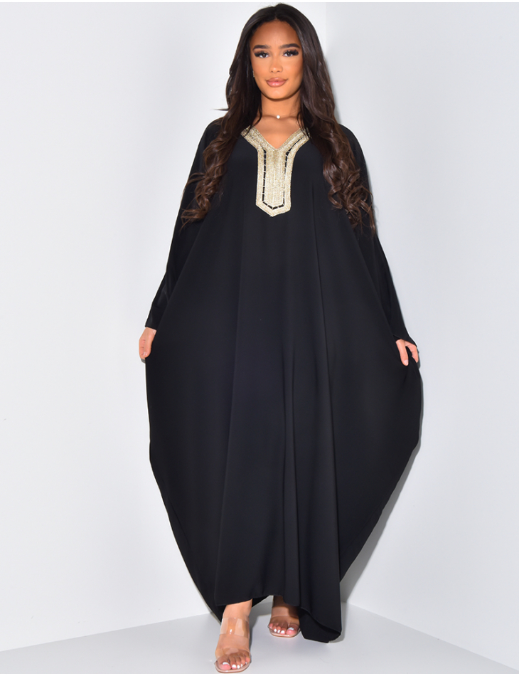 Robe abaya oversize à broderies dorées