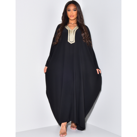 Robe abaya oversize à broderies dorées