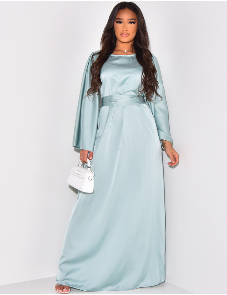 Robe longue en satin a nouer