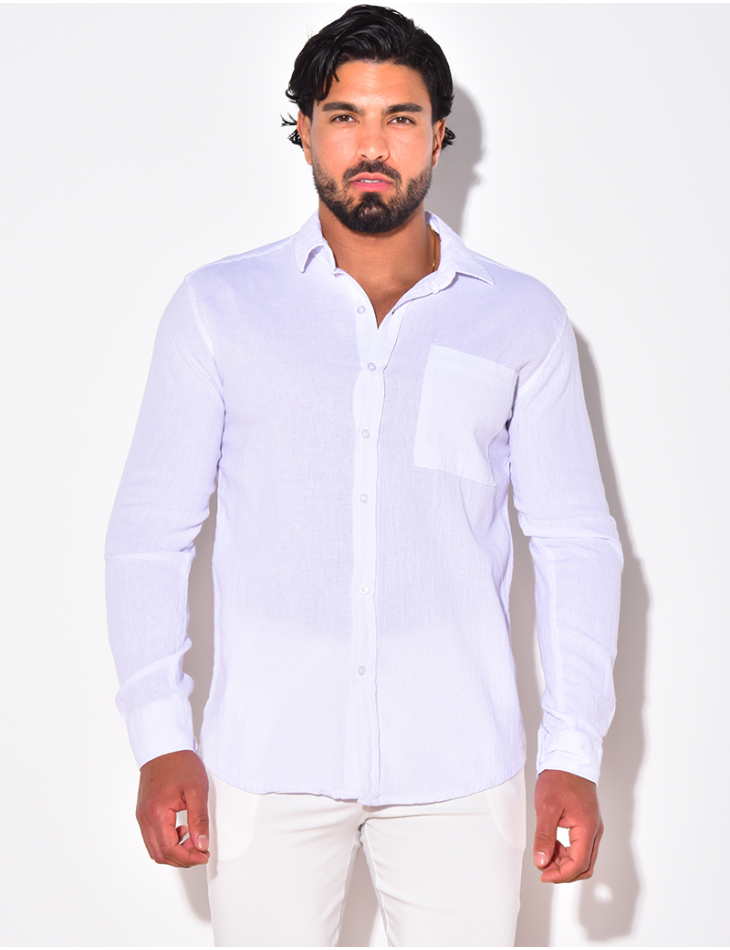 Chemise manches longues en lin à poche