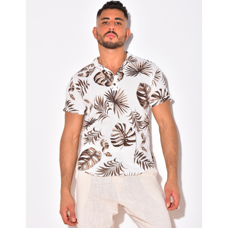 Chemise nid d'abeille à motif feuilles