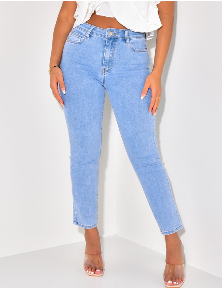 Jeans mom taille haute bleu clair