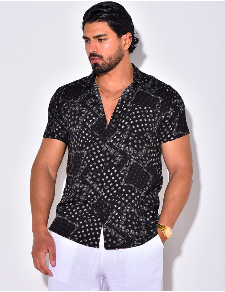 Chemise manche courte à motif bandana avec poche