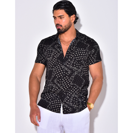 Chemise manche courte à motif bandana avec poche