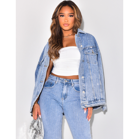 Veste en shops jean courte oversize femme