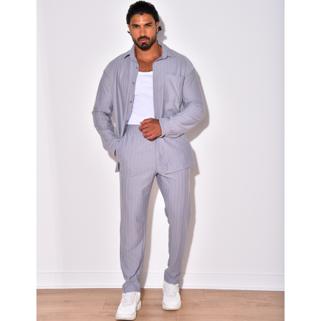 Ensemble pantalon et chemise manches longues plissé