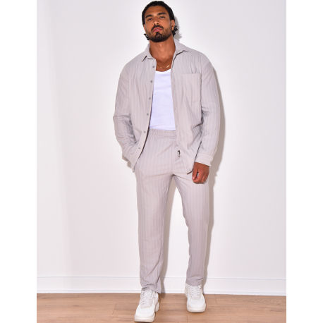 Ensemble pantalon et chemise manches longues plissé