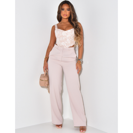 Pantalon de tailleur taille haute coupe large