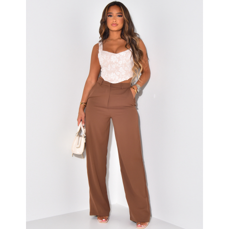 Pantalon de tailleur taille haute coupe large