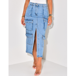 Jupe jean mi longue taille haute best sale