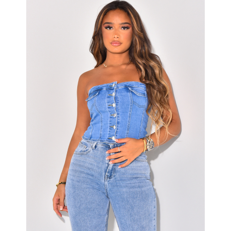 Top bustier en jeans à boutonner