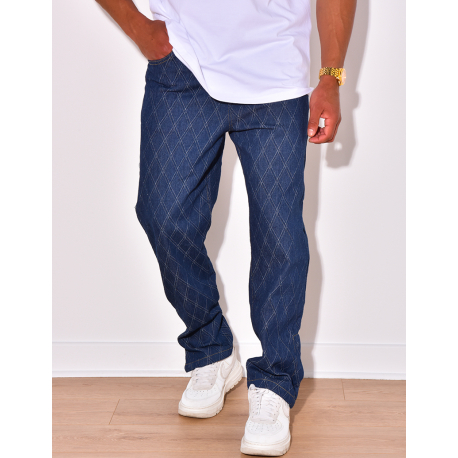 Pantalon effet jeans à losanges en relief