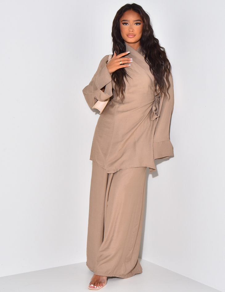   Linen-effect kimono and trouser set