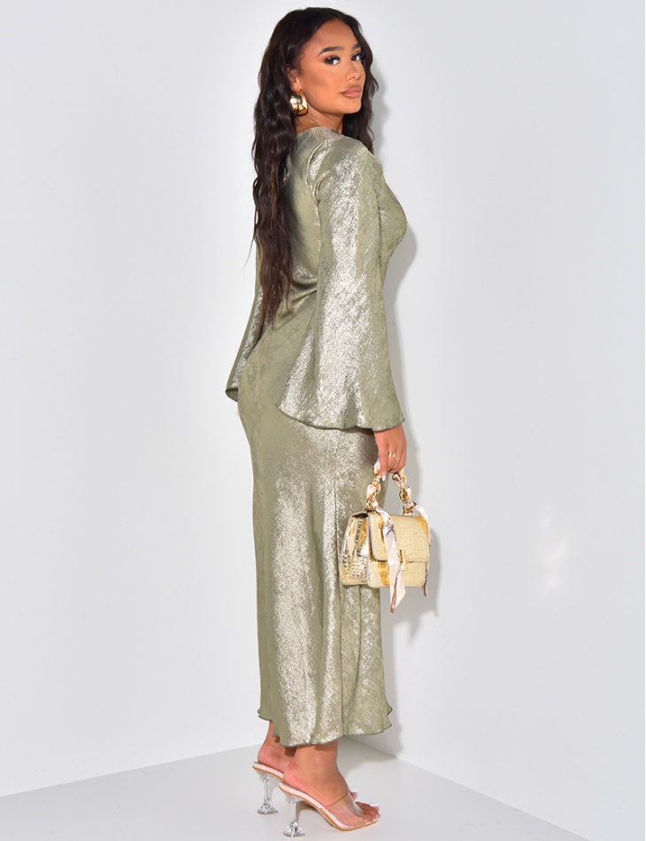 Metallic maxi dress with sleeves best sale