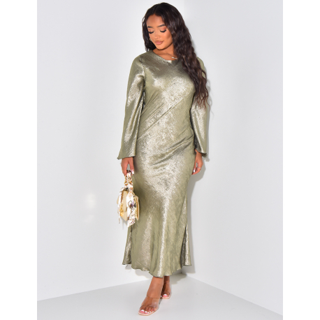   Metallic maxi dress with flared sleeves