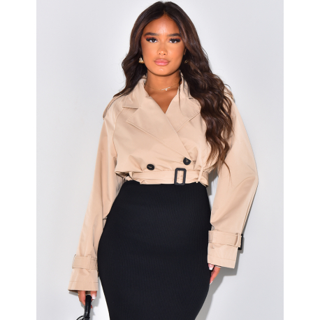   Short trench coat with belted hem