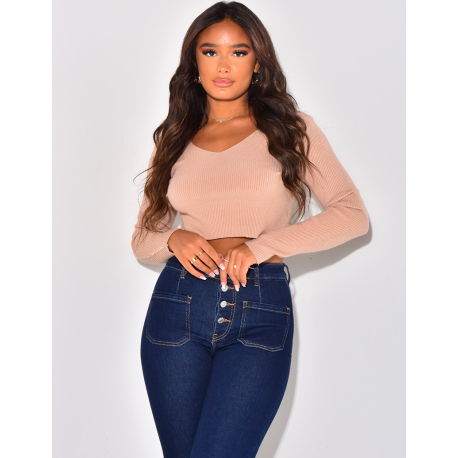 Ribbed V-neck crop top jumper