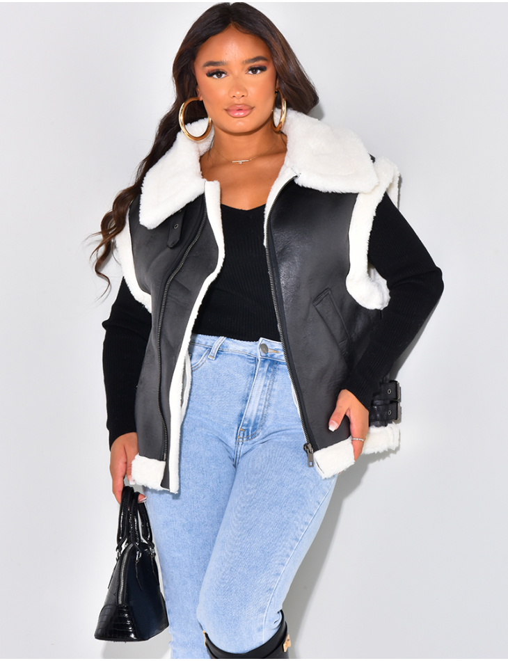   Oversized sleeveless bomber