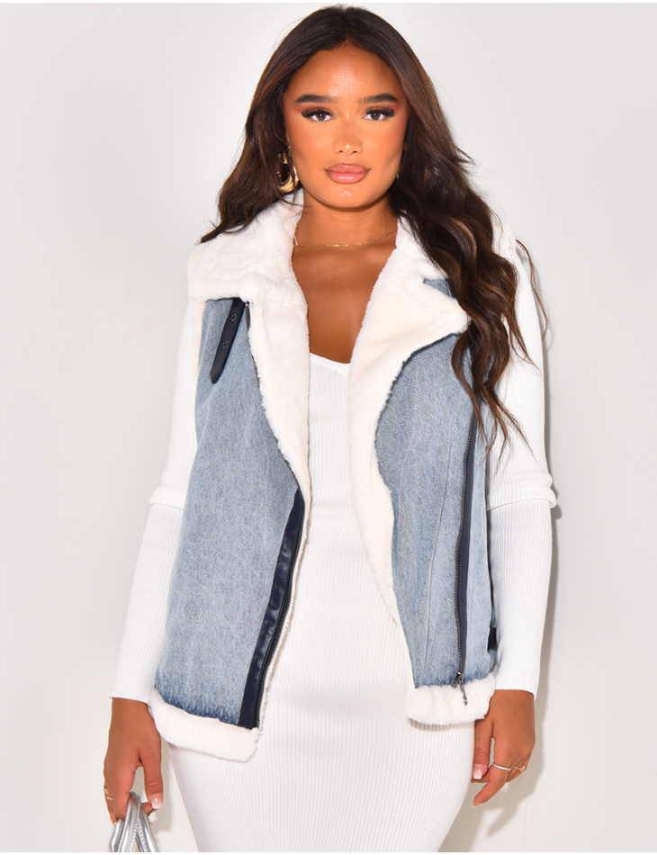 Sleeveless denim jacket with lining