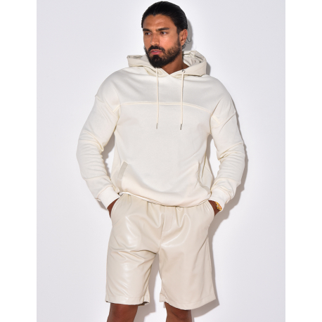 Ensemble sweat bi-matière et short en simili