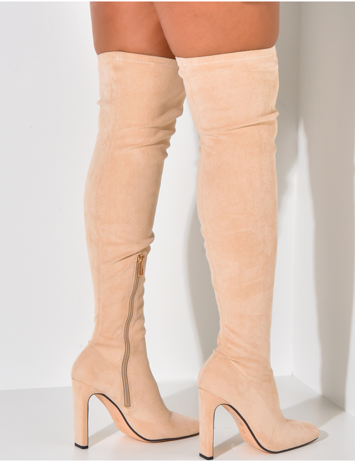 Heeled thigh high boots in suede