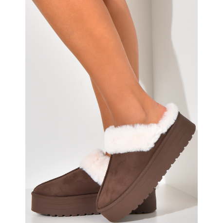 platform slippers with thick fur