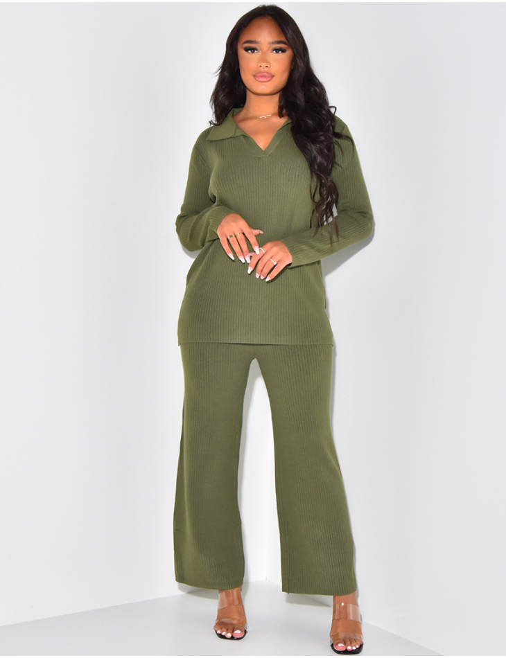 Rib knit trousers and jumper set