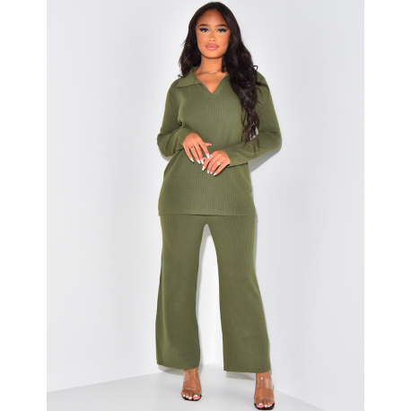 Rib knit trousers and jumper set