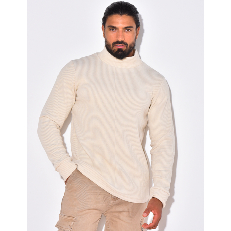 Gerippter Pullover mit Stehkragen