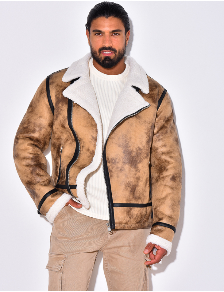 Bomber suedine col mouton homme fashion